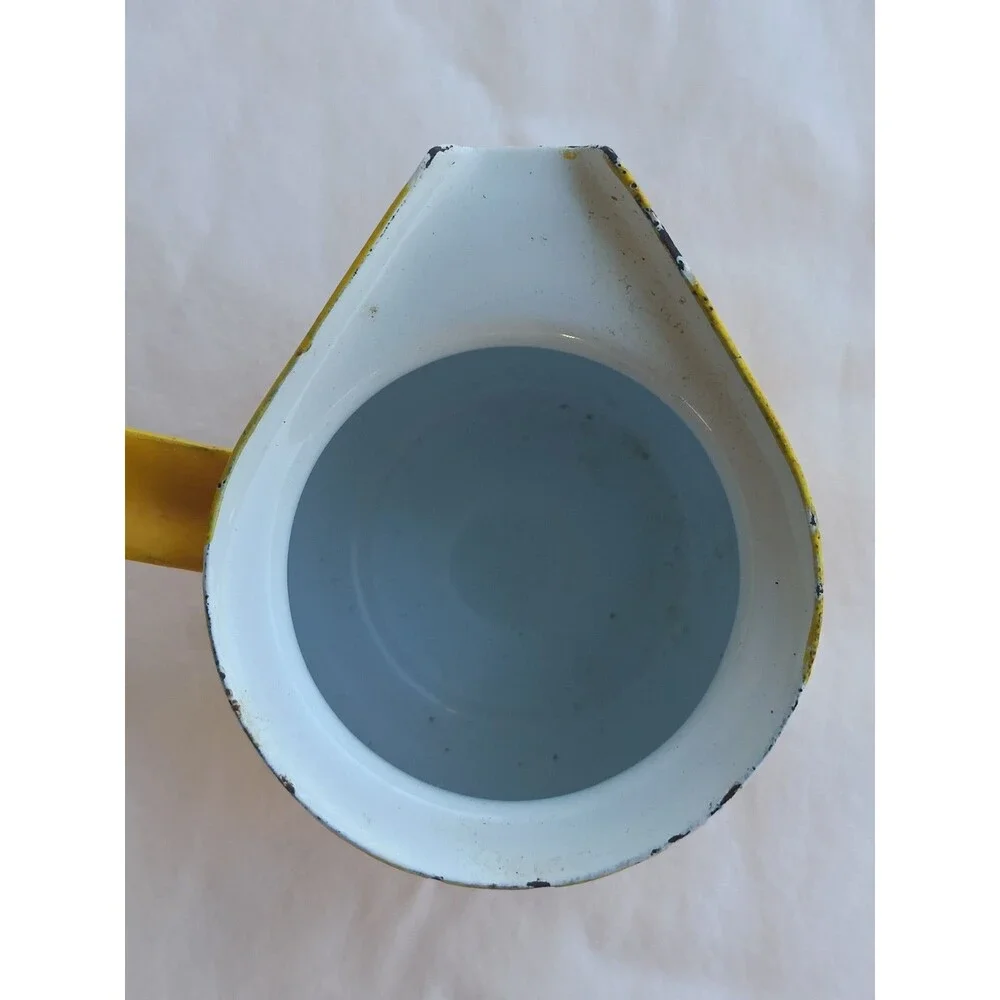 Vtg Butter Warmer Melter Coffee Milk Ladle Enamelware Yellow Primitive Stove Pot